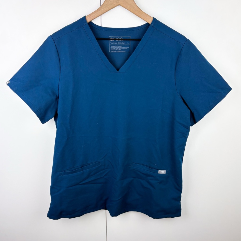 Figs Casma Three Pocket Scrub Top Dark Harbor Blue Large Womens Medical Nurse